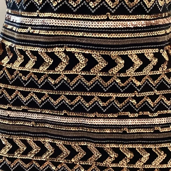 NWT GIANNI BINI GB BLACK AND GOLD SEQUENCE EMBELLISHED COCKTAIL DRESS SZ M - Picture 9 of 16